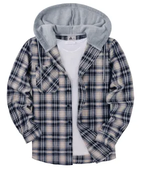 Men's Button Up Flannel Plaid Hoodie-CFMMX20007