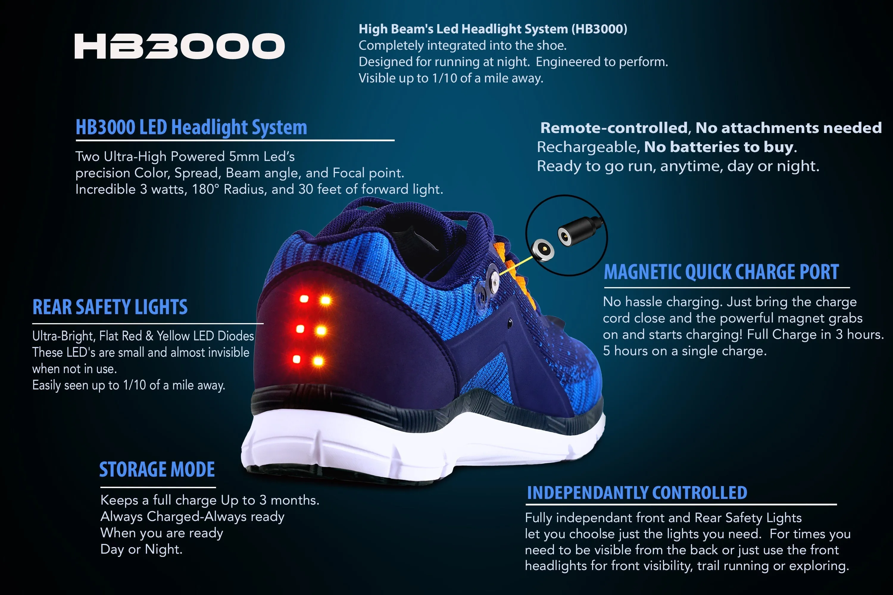 Men's Night Runner Shoes with Built-in Safety Lights