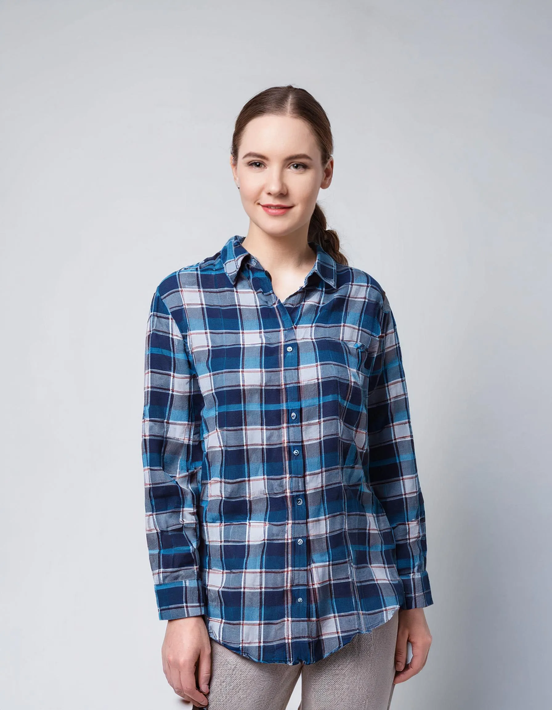 Ocean Blue Plaid Flannel Shirt