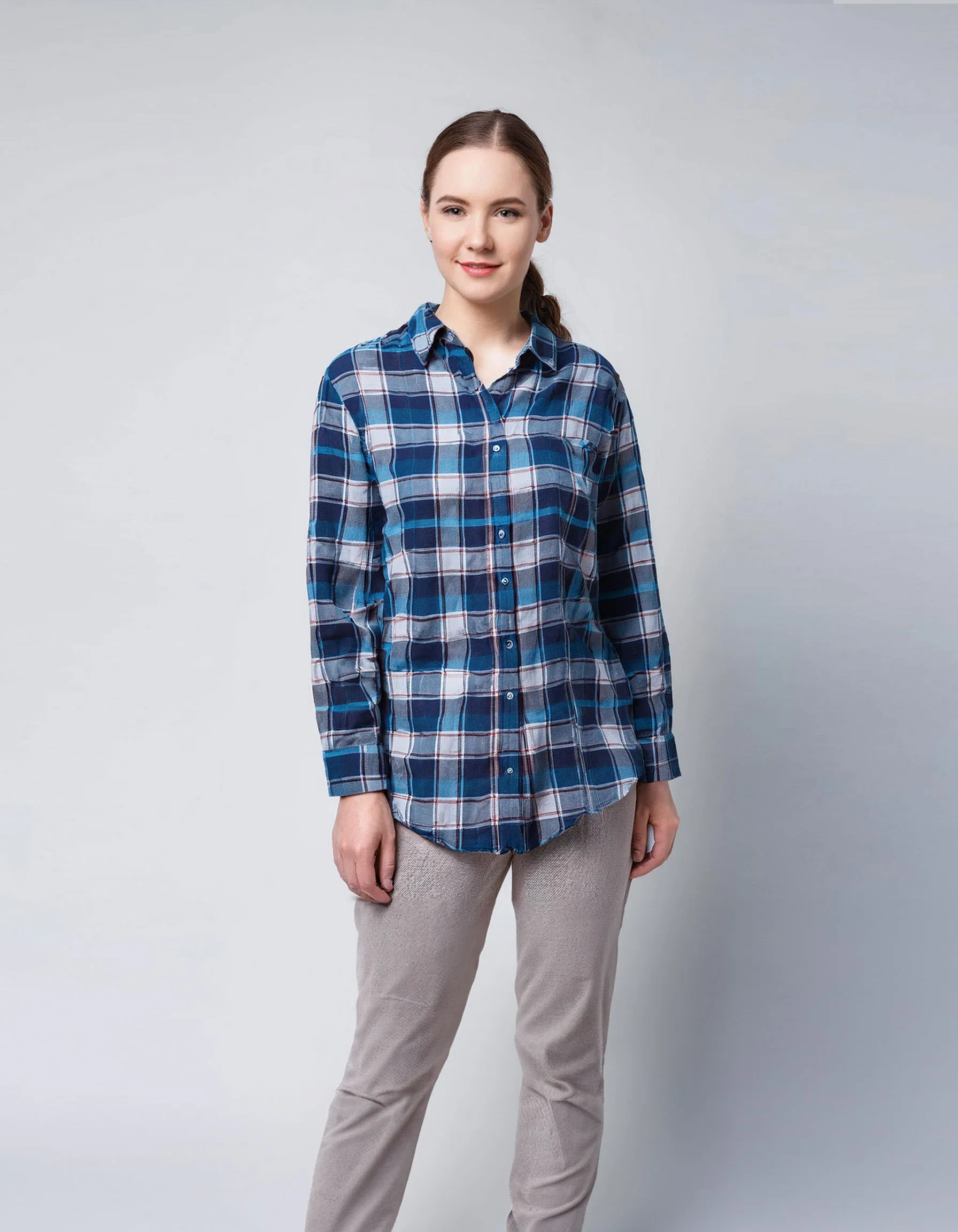 Ocean Blue Plaid Flannel Shirt