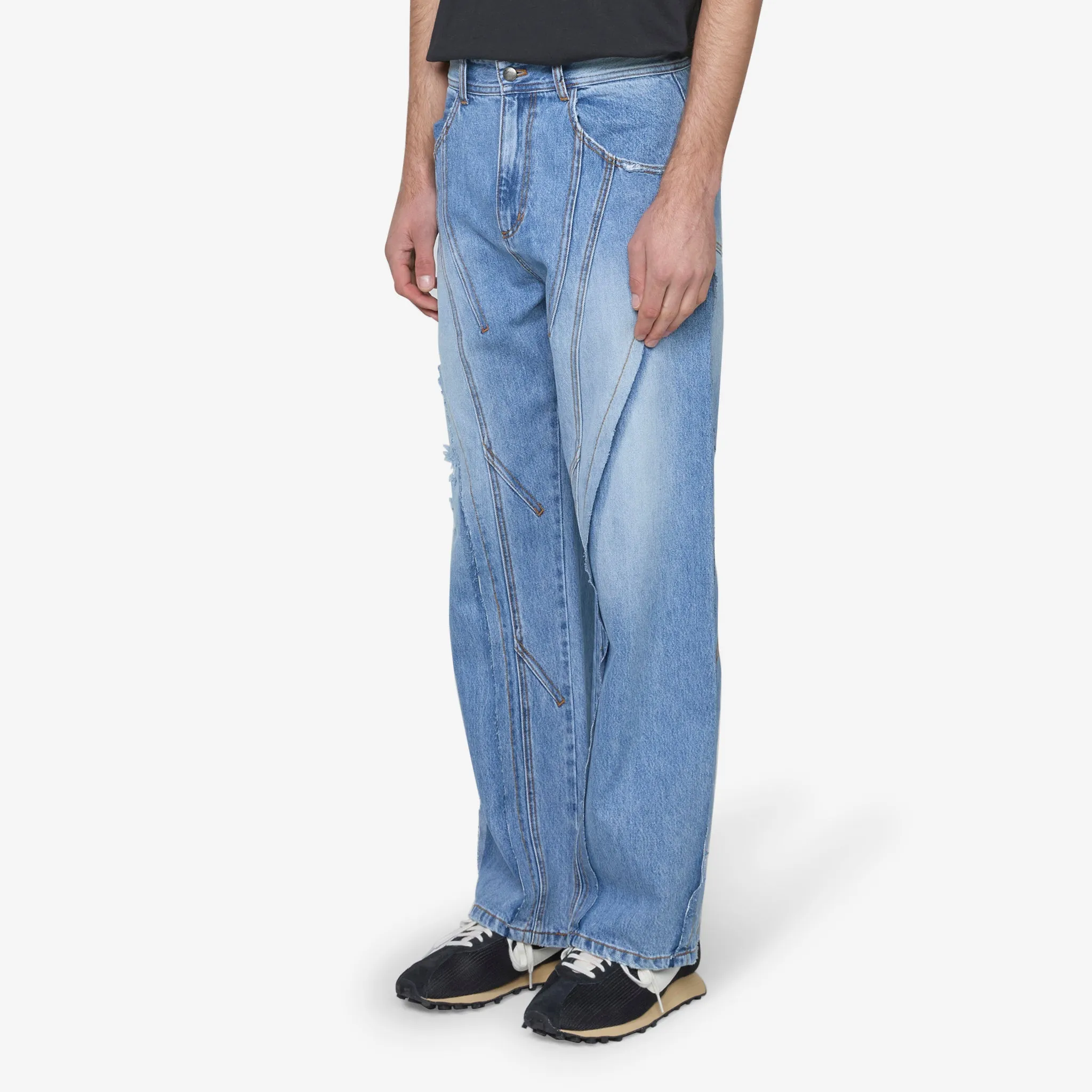 Panel Carpenter Wide Leg Jeans Washed Blue