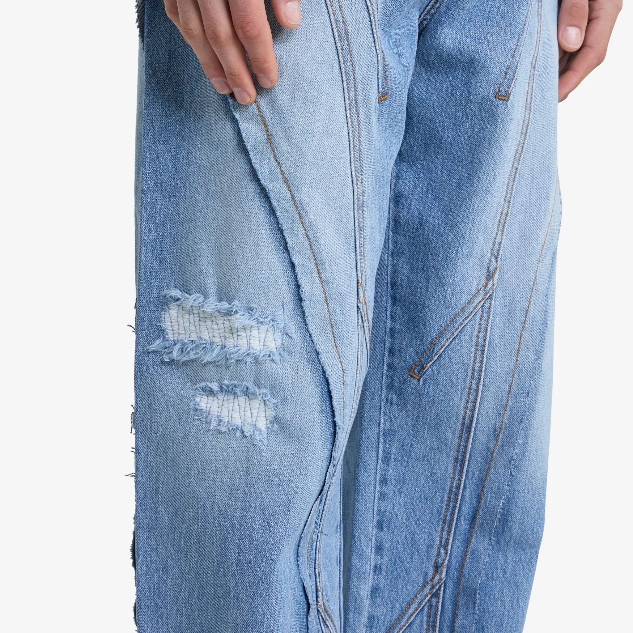 Panel Carpenter Wide Leg Jeans Washed Blue