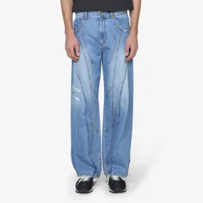 Panel Carpenter Wide Leg Jeans Washed Blue