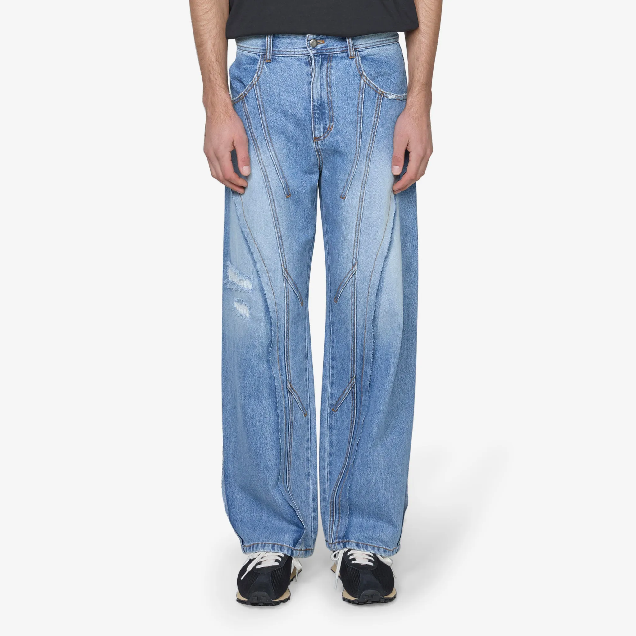 Panel Carpenter Wide Leg Jeans Washed Blue