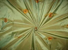 Pure SILK TAFFETA FABRIC Icy Green with Embroidery 54 inch wide?/137 cms TAFE2