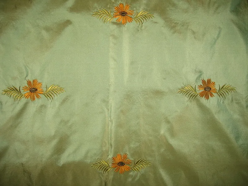 Pure SILK TAFFETA FABRIC Icy Green with Embroidery 54 inch wide?/137 cms TAFE2