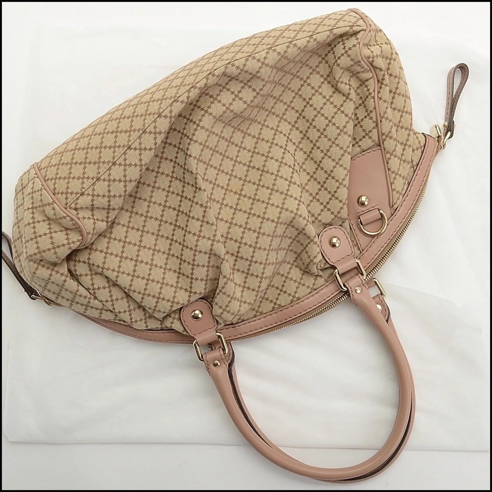 RDC14040 Authentic GUCCI GG Sukey Diamante Canvas Satchel Bag