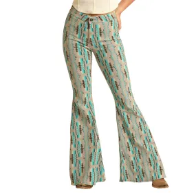 Rock & Roll Cowgirl Turquoise Aztec Stripe Bell Bottoms