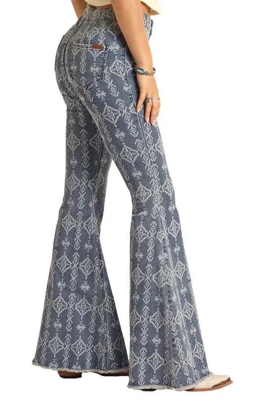 Rock & Roll Women's Blue Aztec Bell Bottom