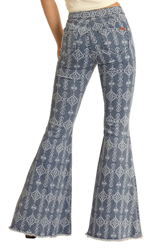 Rock & Roll Women's Blue Aztec Bell Bottom