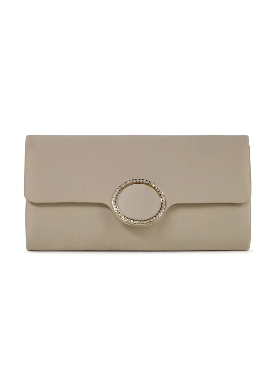 Satin Clutch with Diamante in Champagne