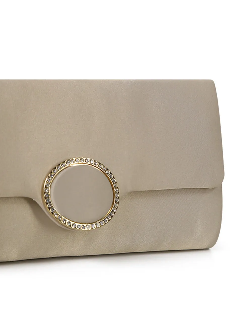 Satin Clutch with Diamante in Champagne