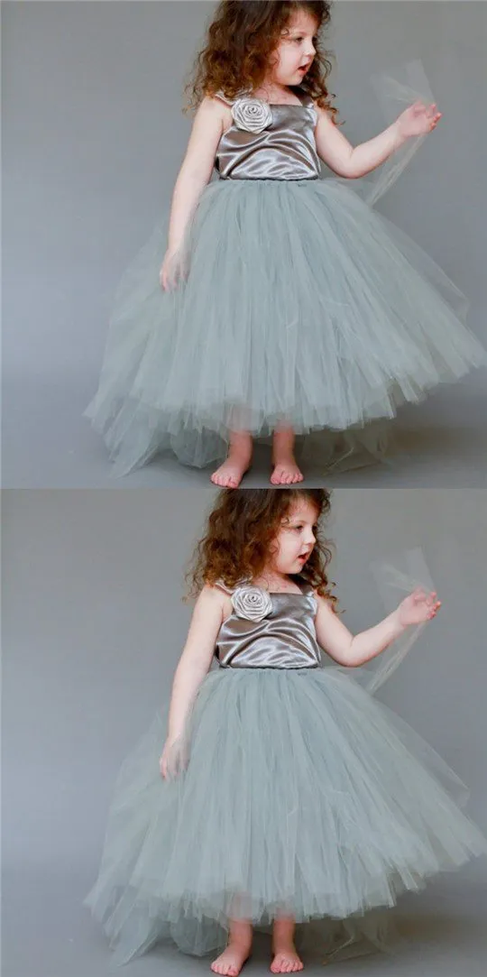 Satin Top Strap Tulle Flower Girl Dresses, Cute Little Girl Birthday Dresses, Free Custom Dresses,  FG038