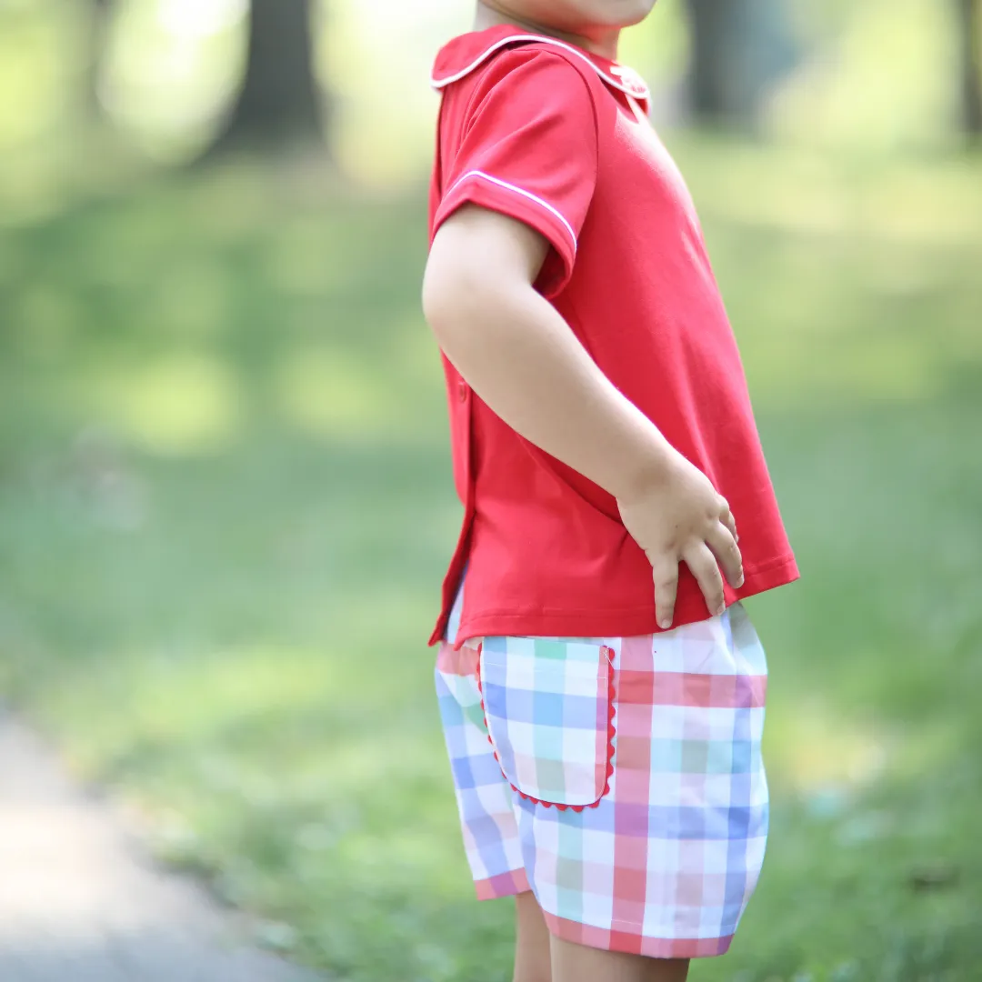 Schoolhouse Plaid Boys Shorts with Ric Rac