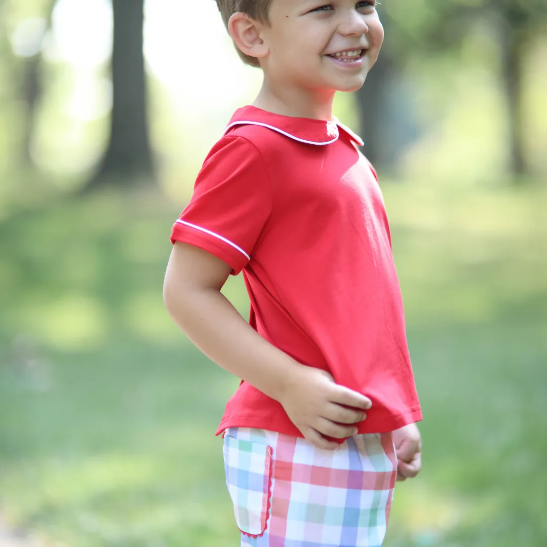 Schoolhouse Plaid Boys Shorts with Ric Rac