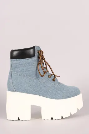 Shoe Republic LA Denim Lug Sole Chunky Platform Booties