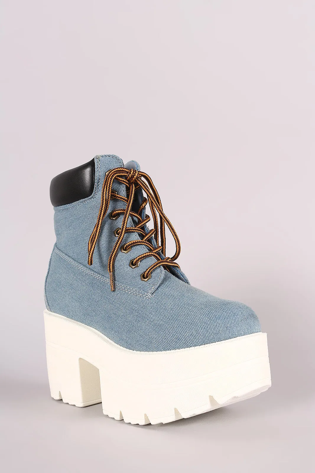 Shoe Republic LA Denim Lug Sole Chunky Platform Booties