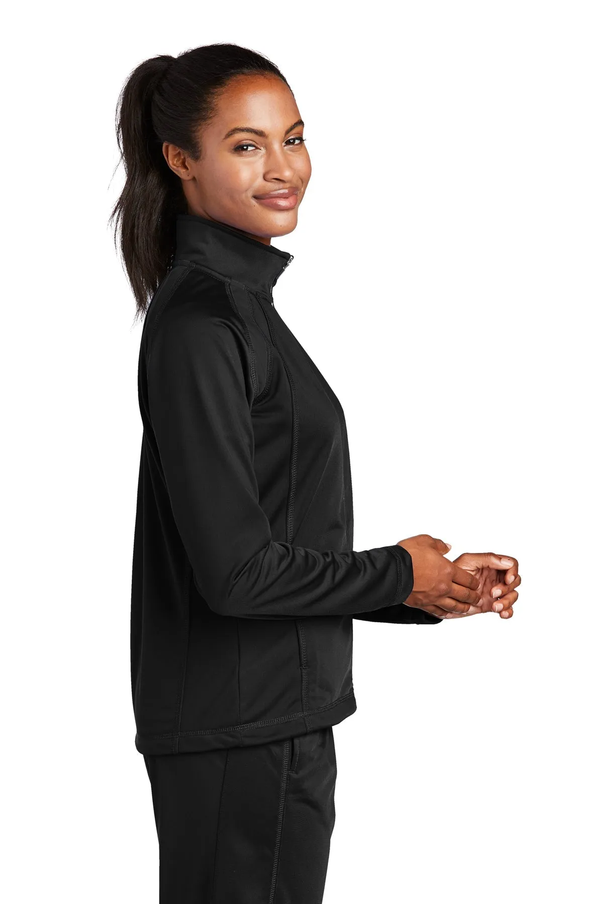 Sport-Tek Ladies Tricot Track Branded Jackets, Black/Black