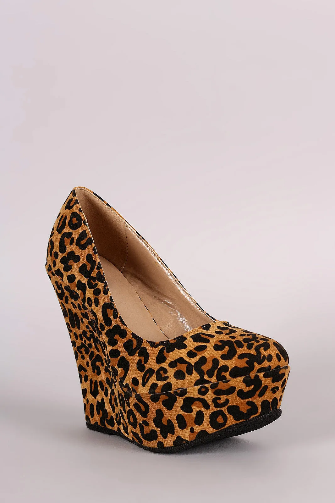 Suede Leopard Round Toe Platform Wedge