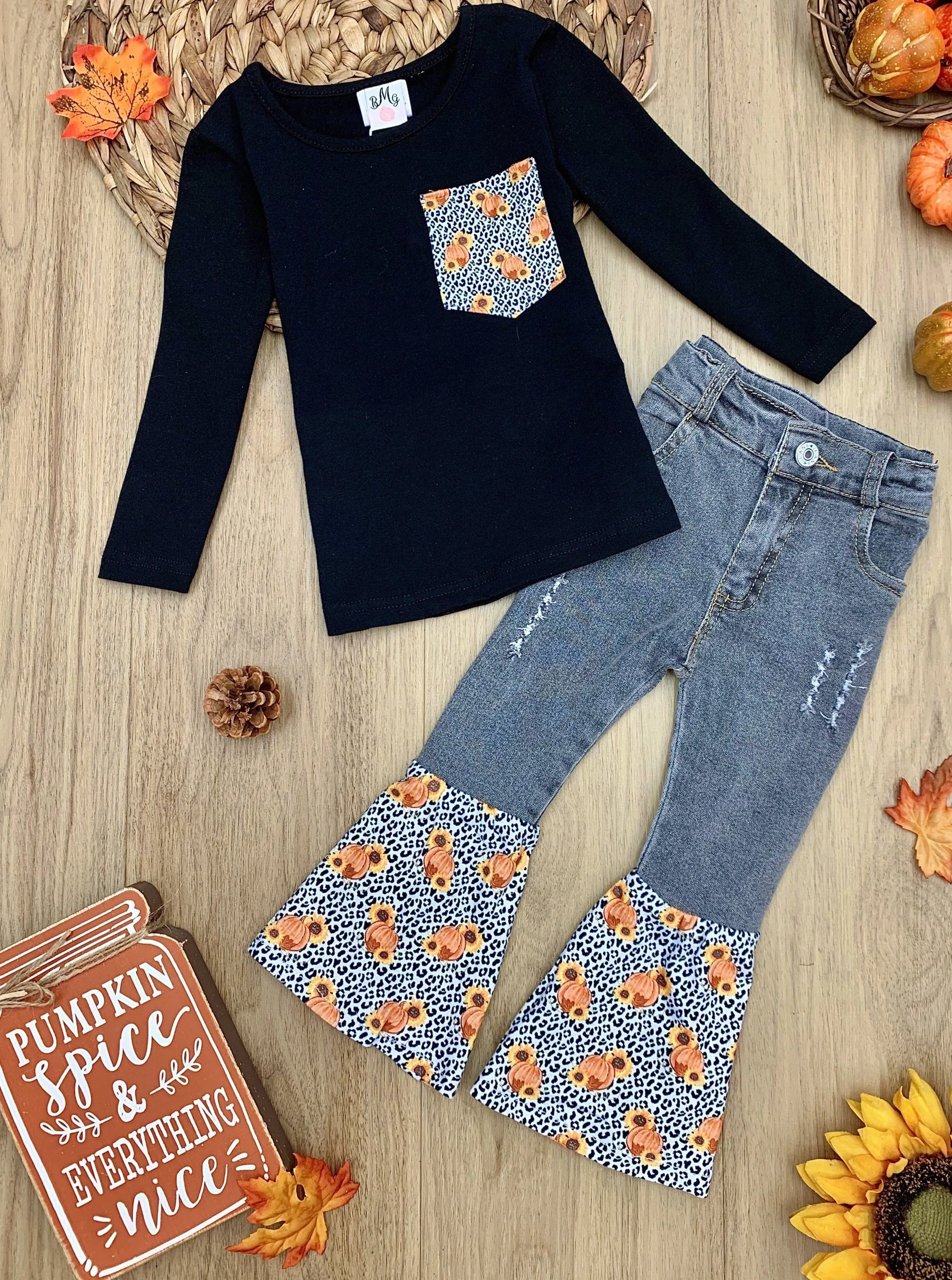 Sunflowers In My Pocket Bell Bottom Jeans Set