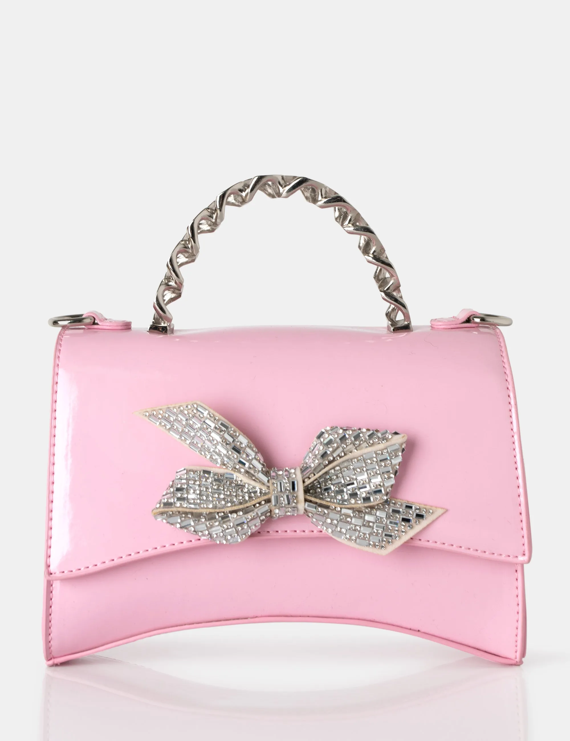 The Bow Baby Pink Patent Chain Handle Diamante Grab Bag