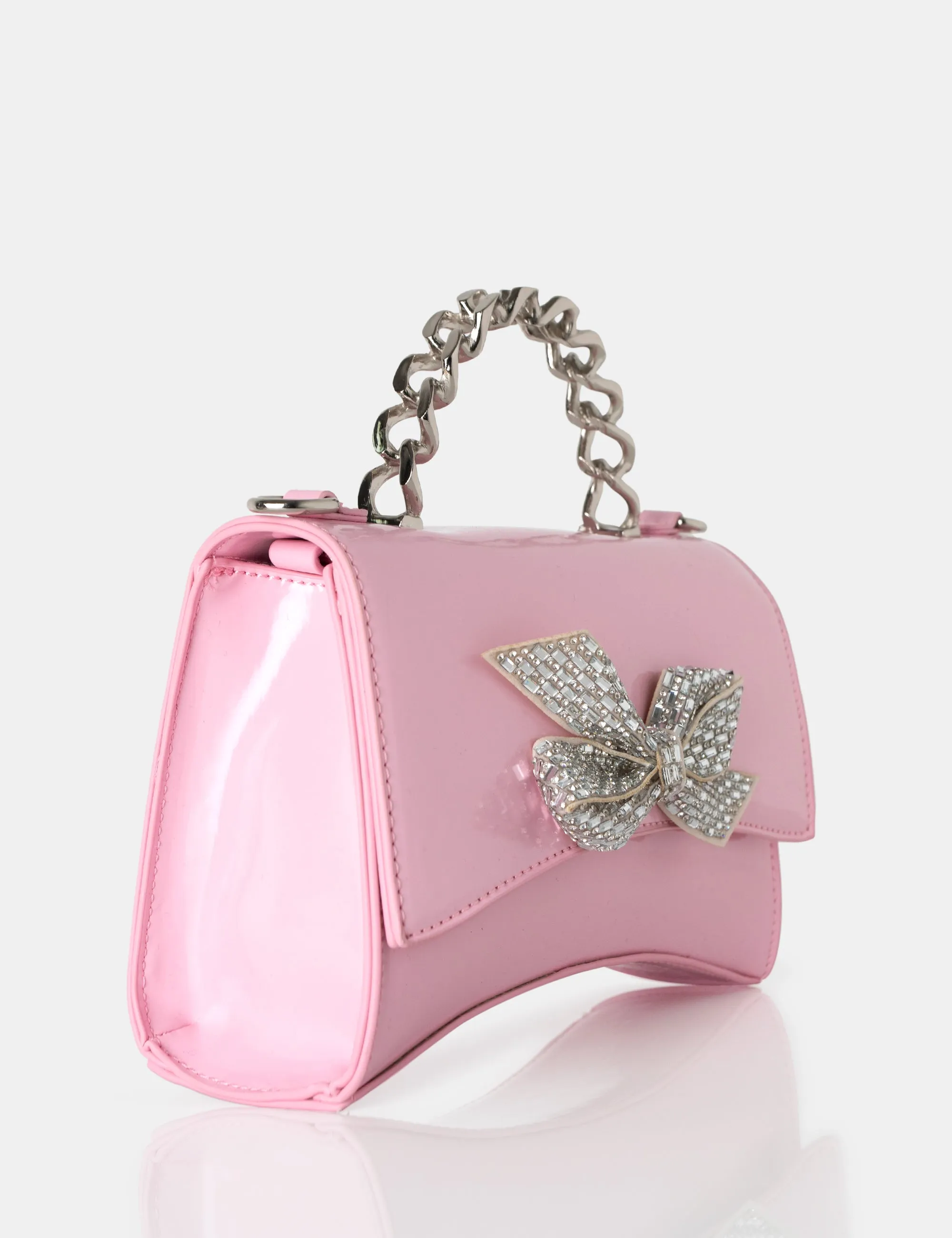 The Bow Baby Pink Patent Chain Handle Diamante Grab Bag