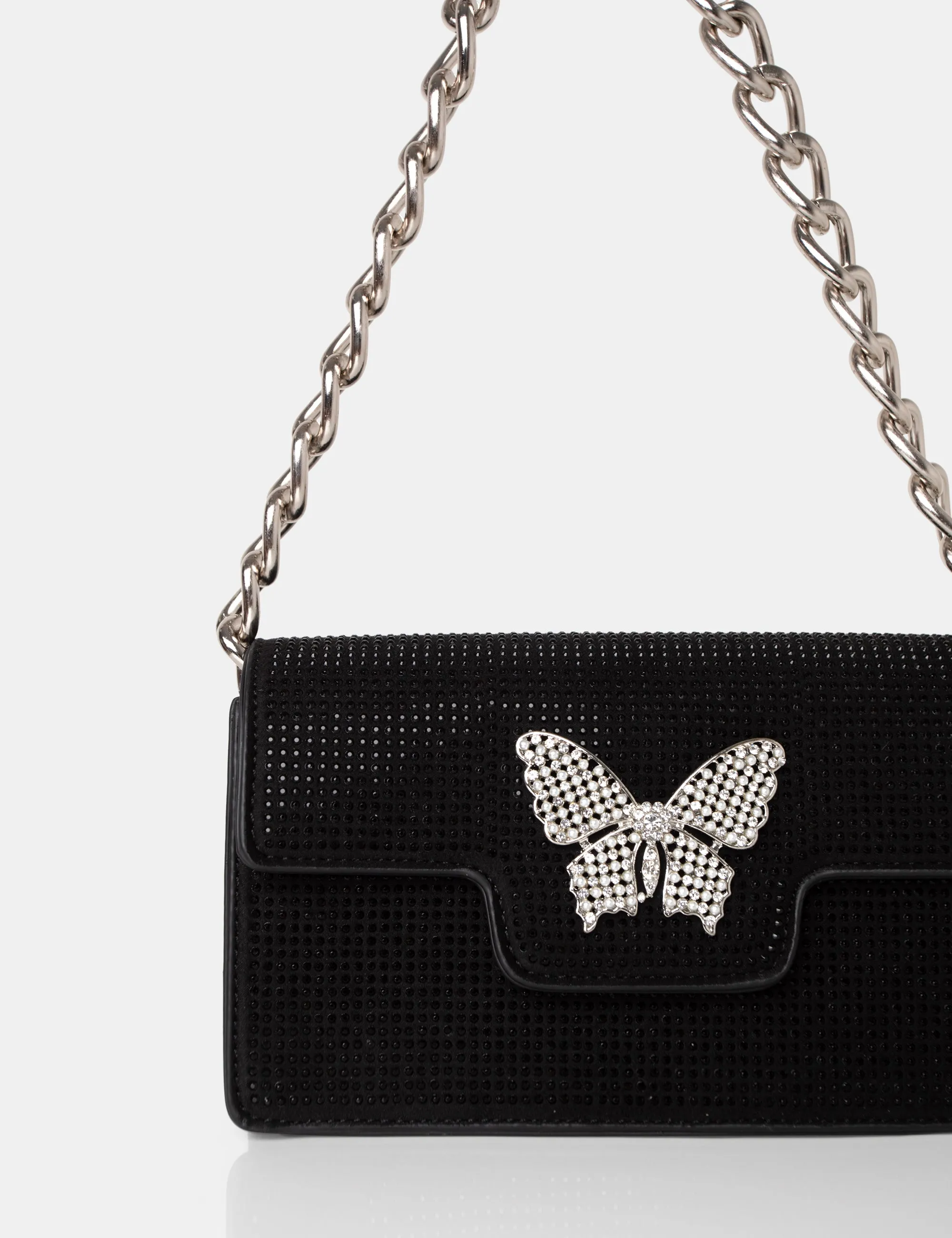 The Butterfly Black Diamante Shoulder Bag