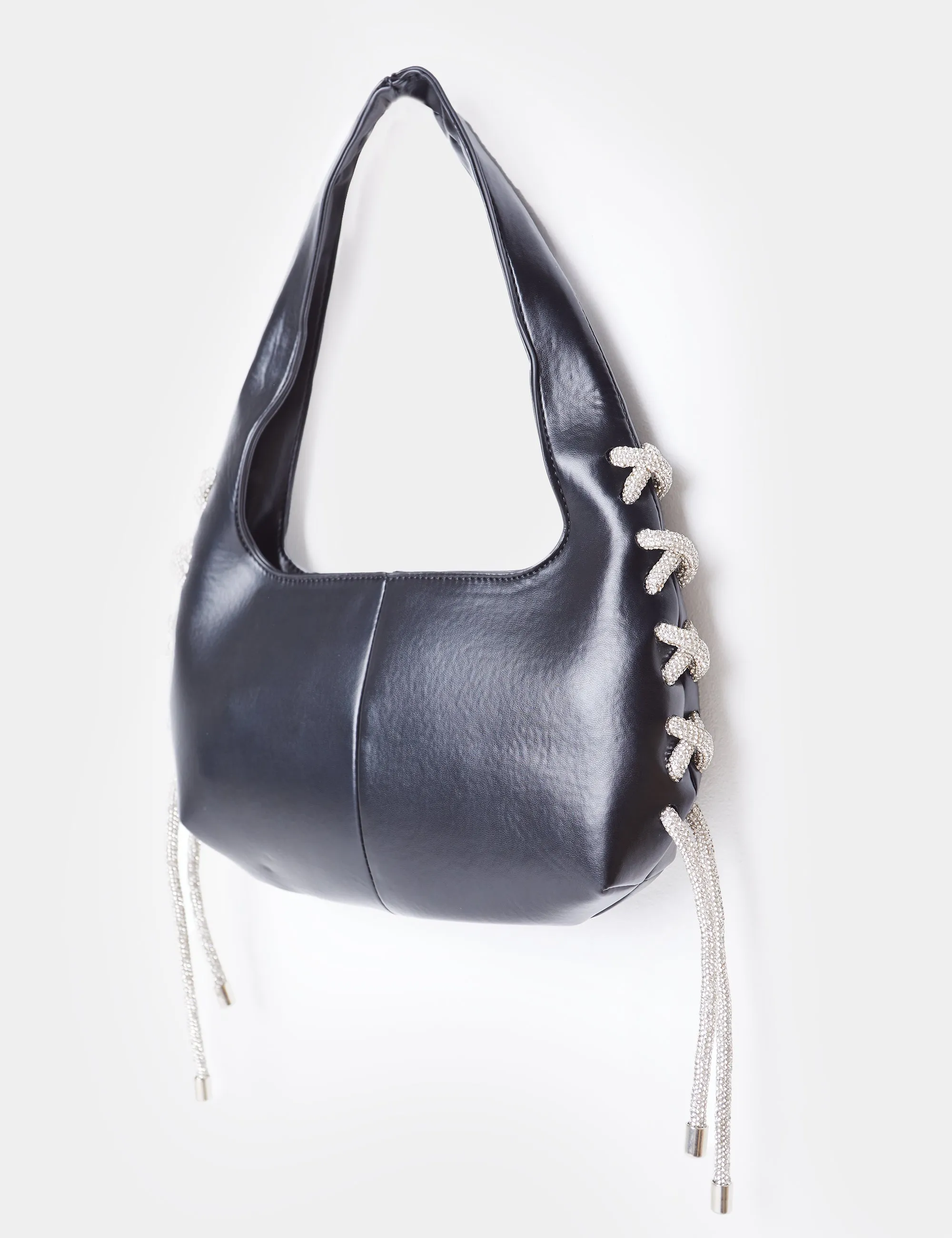 The Ember Black Diamante Rope Shoulder Bag